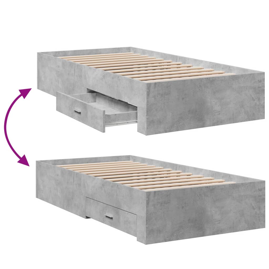 Bed Frame | Concrete grey | Engineered wood and plywood | Single