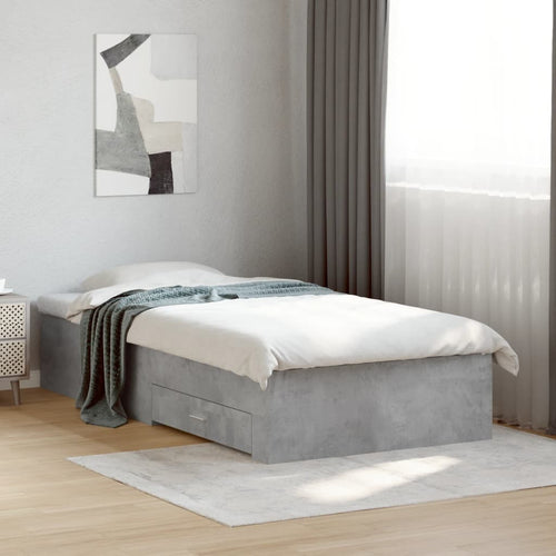 Bed Frame with Drawers without Mattress Concrete Grey 90x190 cm Single