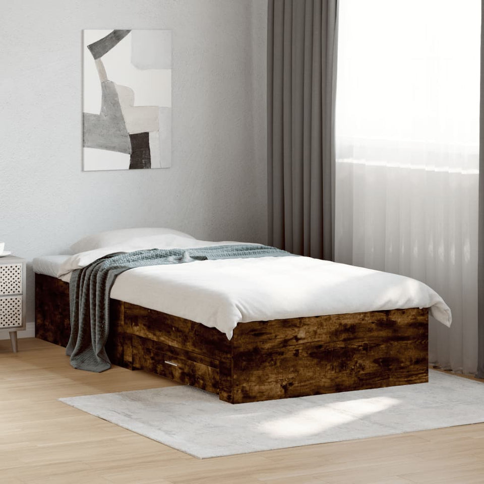 Bed Frame with Drawers Smoked Oak 90x190 cm Single Engineered Wood