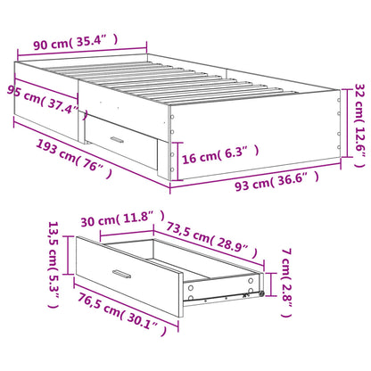 Bed Frame with Drawers without Mattress Smoked Oak 90x190 cm Single