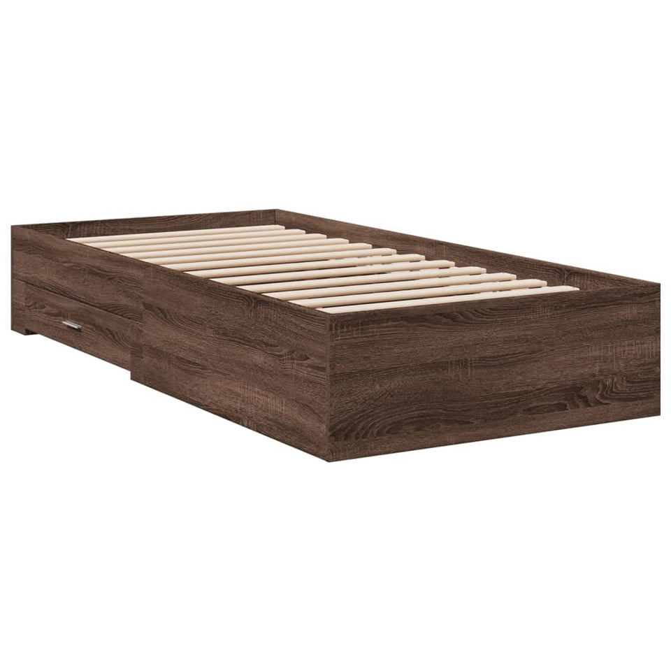 Bed Frame with Drawers without Mattress Brown Oak 90x190 cm Single