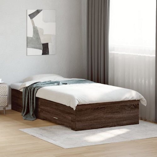 Bed Frame with Drawers without Mattress Brown Oak 90x190 cm Single