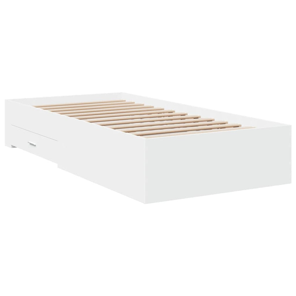 Bed Frame with Drawers White 75x190 cm Small Single Engineered Wood