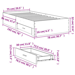 Bed Frame with Drawers White 75x190 cm Small Single Engineered Wood