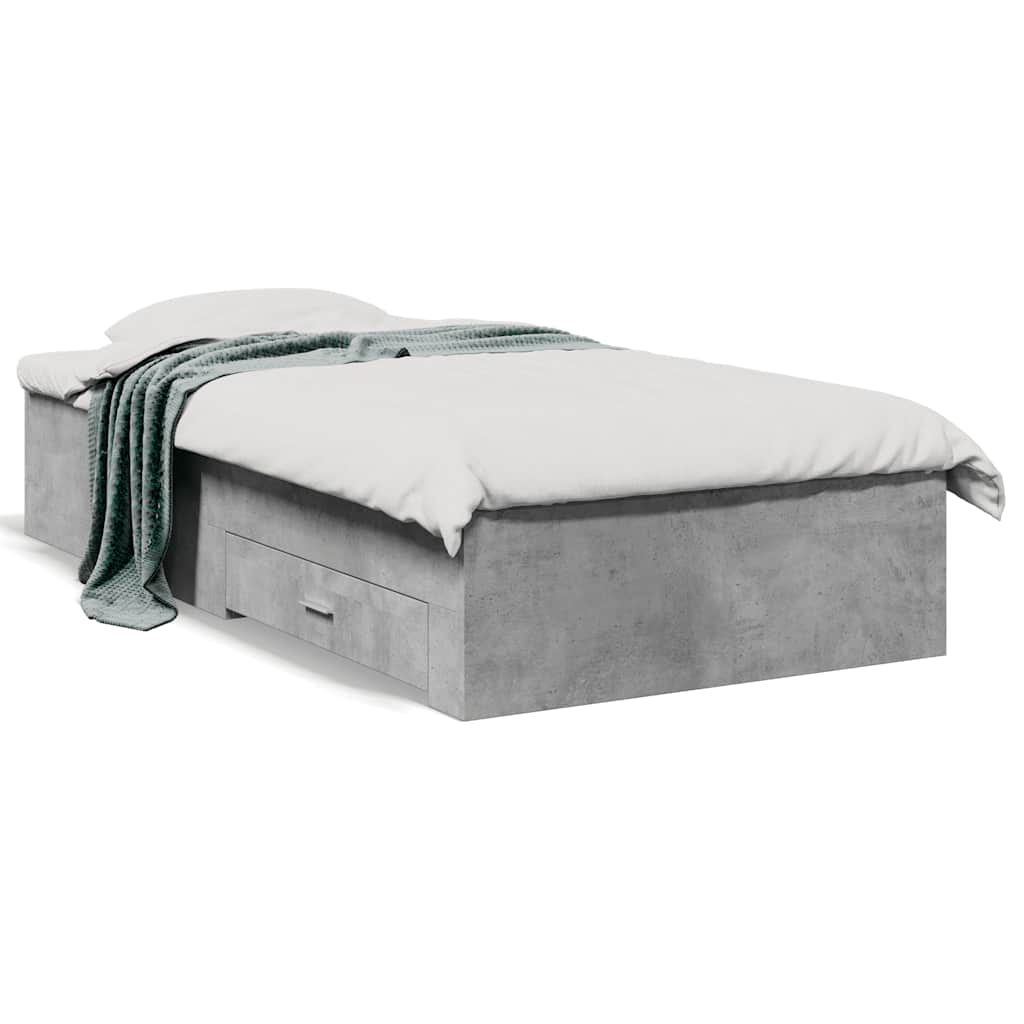 Bed Frame with Drawers without Mattress Concrete Grey 75x190 cm Small Single