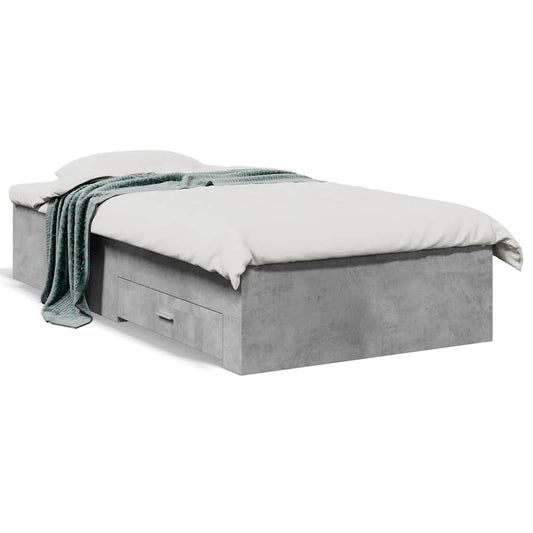 Bed Frame with Drawers without Mattress Concrete Grey 75x190 cm Small Single