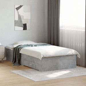 Bed Frame with Drawers without Mattress Concrete Grey 75x190 cm Small Single