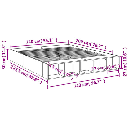 Bed Frame without Mattress Grey Sonoma 140x200 cm