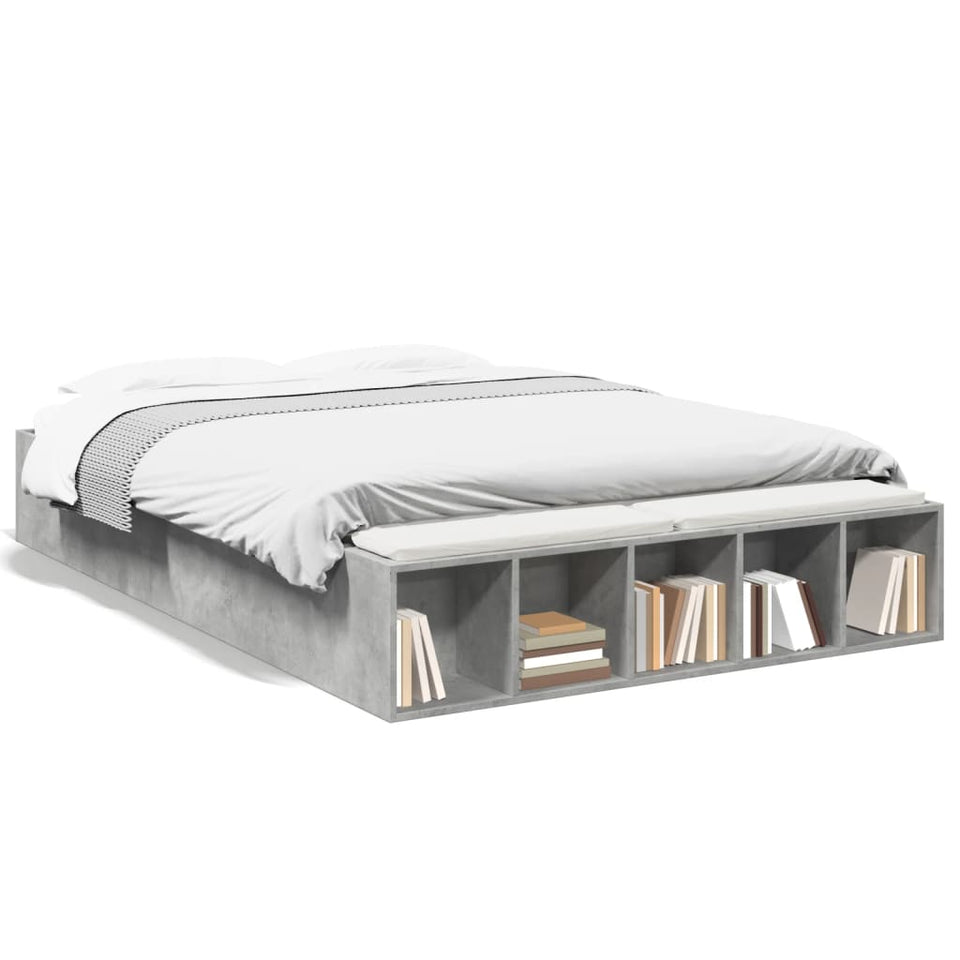 Bed Frame Concrete Grey 135x190 cm Double Engineered Wood