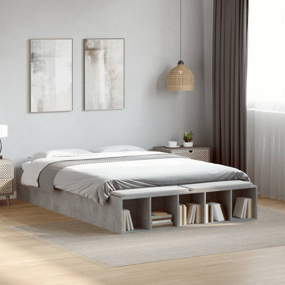 Bed Frame Concrete Grey 135x190 cm Double Engineered Wood