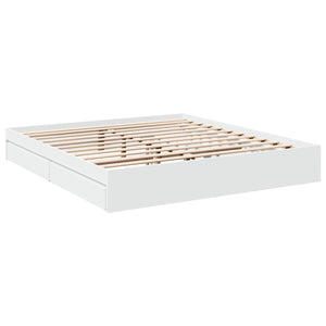 Bed Frame with Drawers White 200x200 cm Engineered Wood