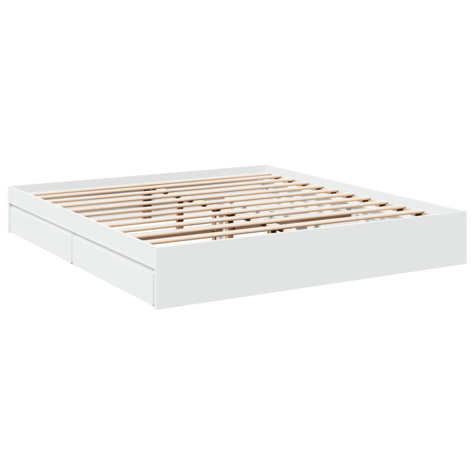 Bed Frame with Drawers White 200x200 cm Engineered Wood