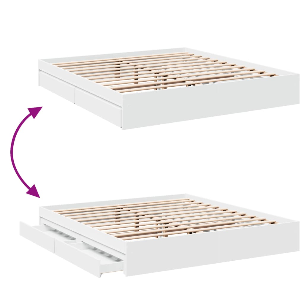 Bed Frame with Drawers without Mattress White 200x200 cm