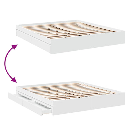 Bed Frame with Drawers without Mattress White 200x200 cm