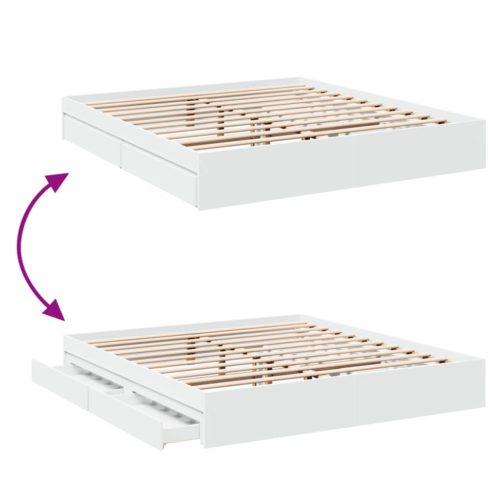 Bed Frame with Drawers White 200x200 cm Engineered Wood