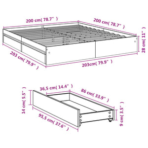 Bed Frame with Drawers White 200x200 cm Engineered Wood