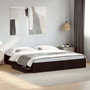 Bed Frame with Drawers Black 200x200 cm Engineered Wood