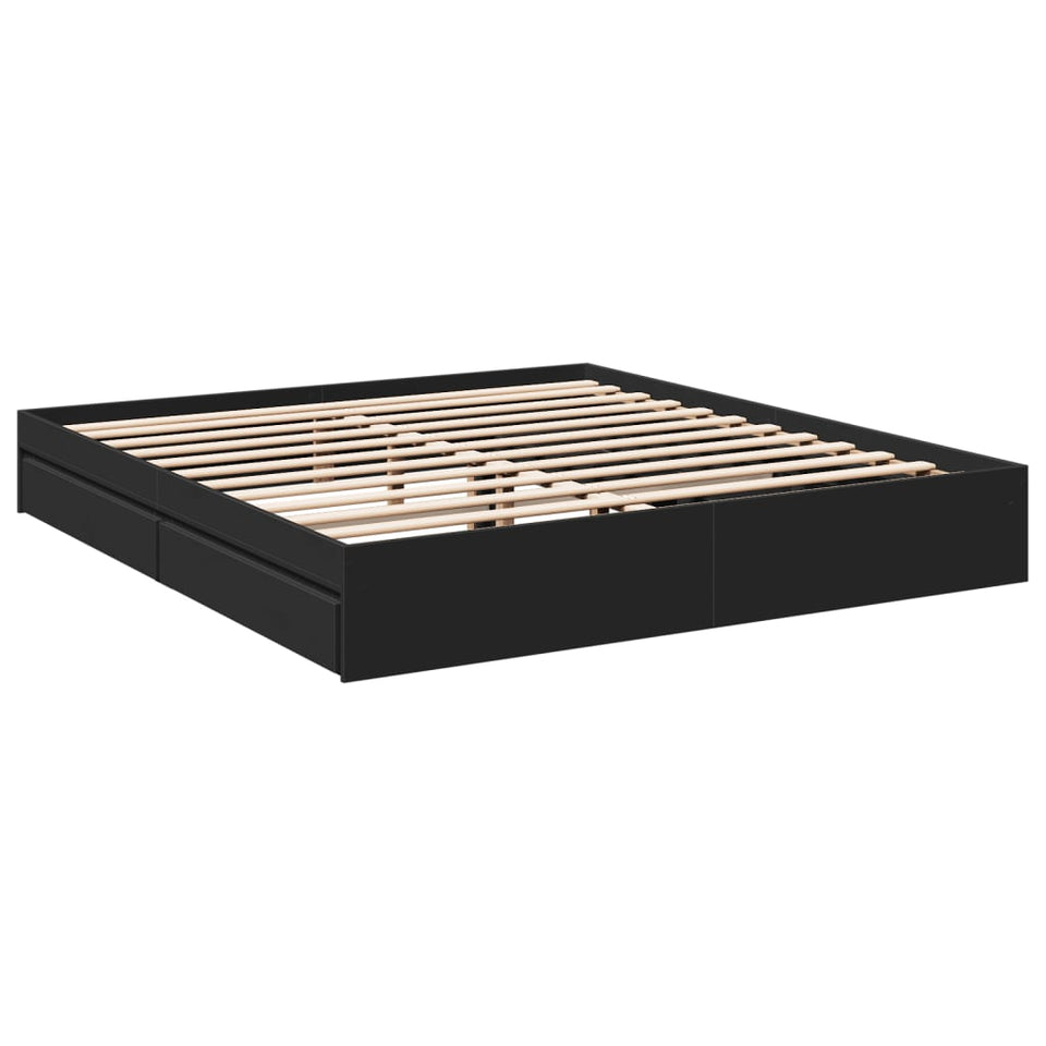 Bed Frame with Drawers Black 200x200 cm Engineered Wood