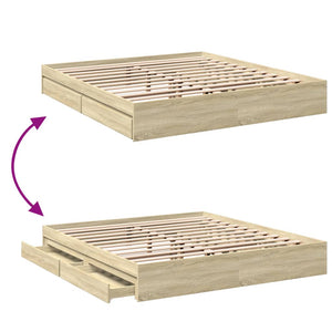 Bed Frame with Drawers without Mattress Sonoma Oak 200x200 cm