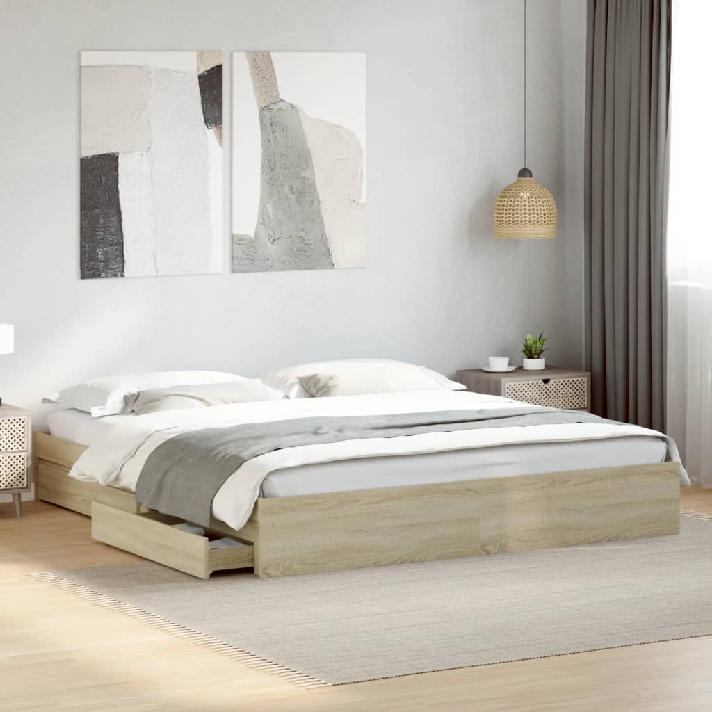 Bed Frame with Drawers without Mattress Sonoma Oak 200x200 cm