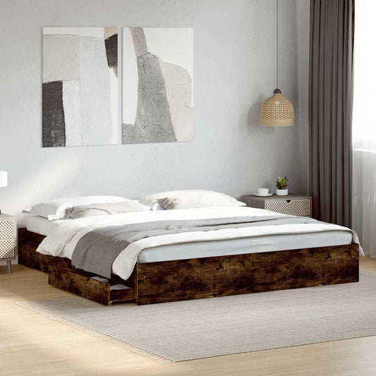 Bed Frame with Drawers without Mattress Smoked Oak 200x200 cm