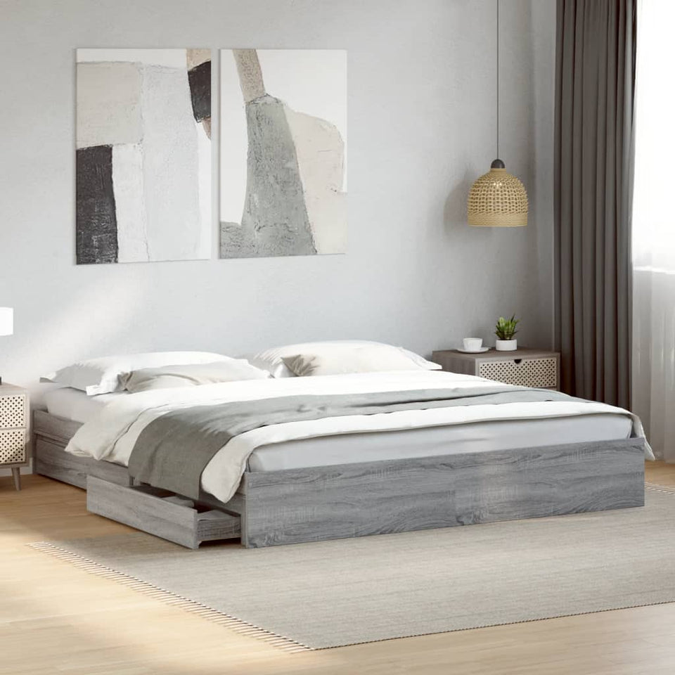 Bed Frame with Drawers Grey Sonoma 200x200 cm Engineered Wood