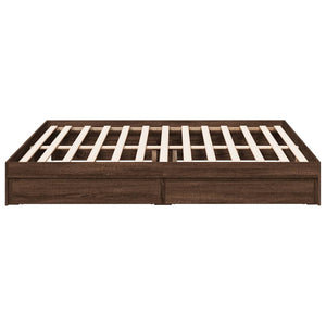 Bed Frame with Drawers without Mattress Brown Oak 200x200 cm