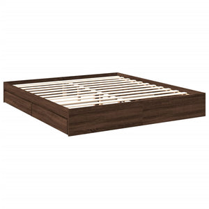 Bed Frame with Drawers without Mattress Brown Oak 200x200 cm