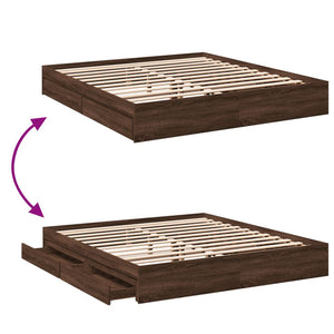 Bed Frame with Drawers without Mattress Brown Oak 200x200 cm