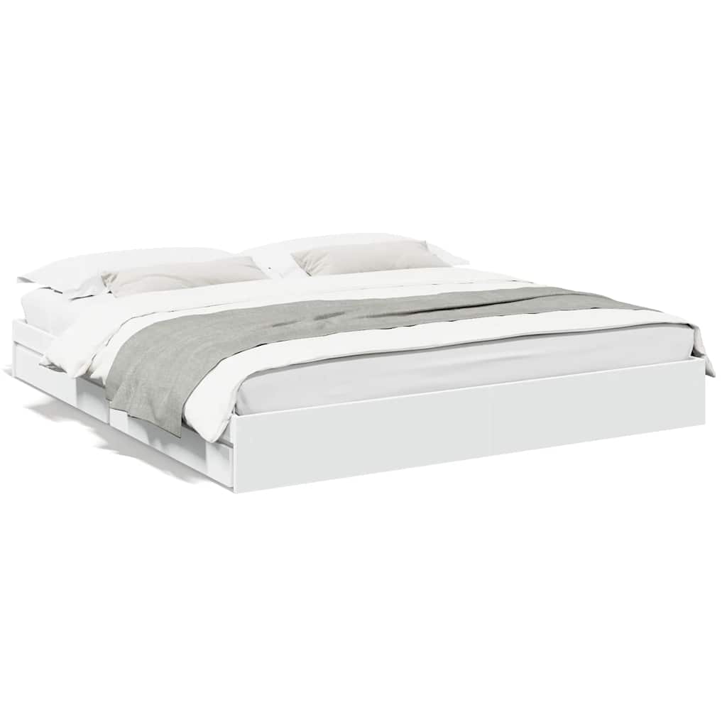 Bed Frame with Drawers without Mattress White 180x200 cm Super King