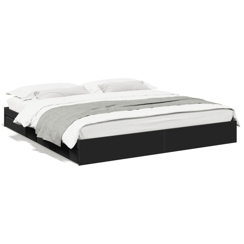 Bed Frame with Drawers without Mattress Black 180x200 cm Super King