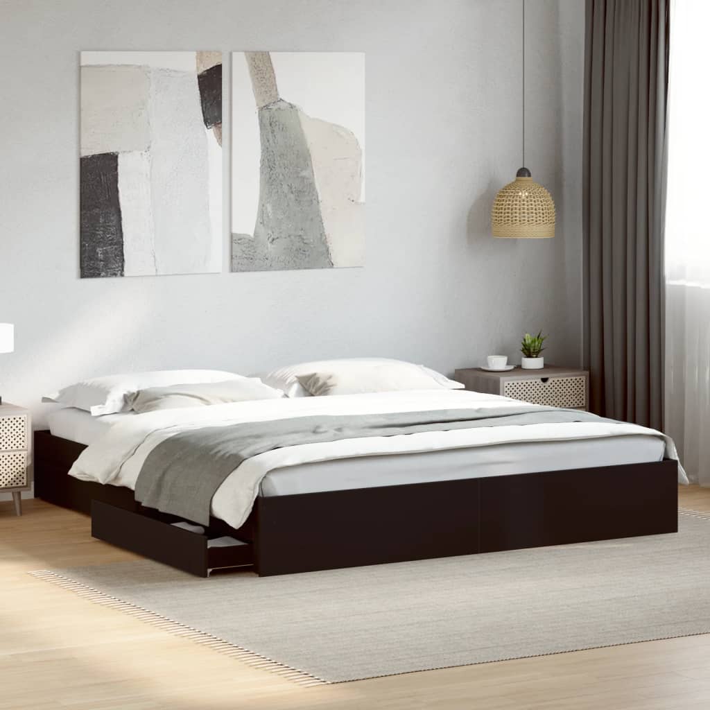 Bed Frame with Drawers without Mattress Black 180x200 cm Super King