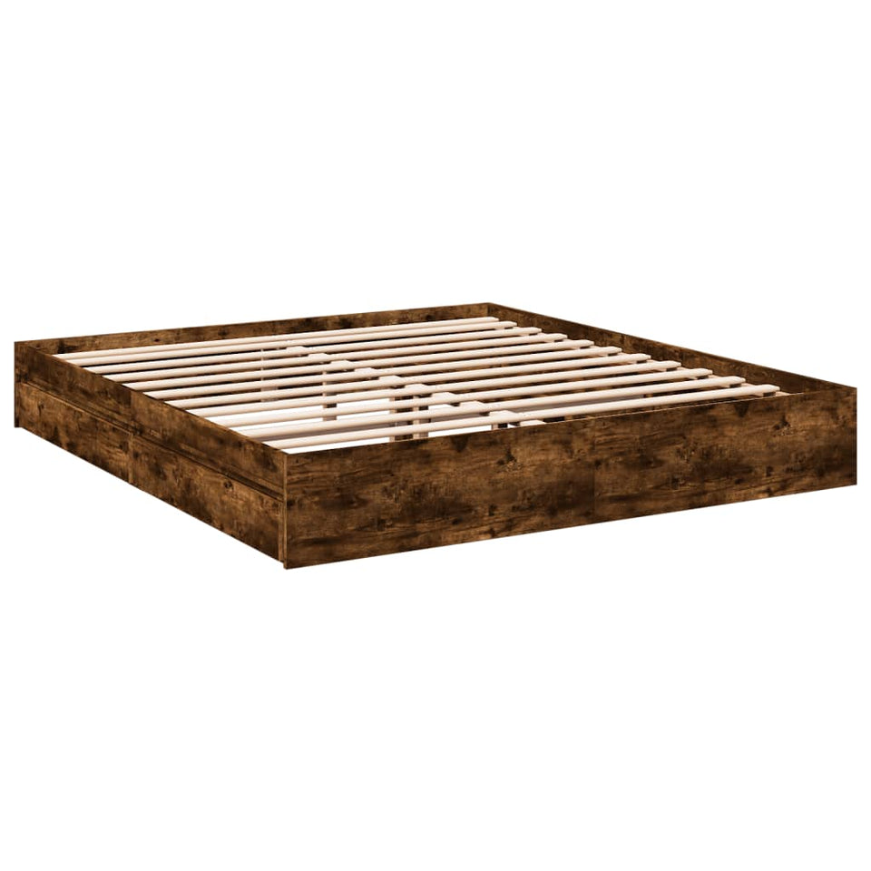 Bed Frame with Drawers without Mattress Smoked Oak 180x200 cm Super King