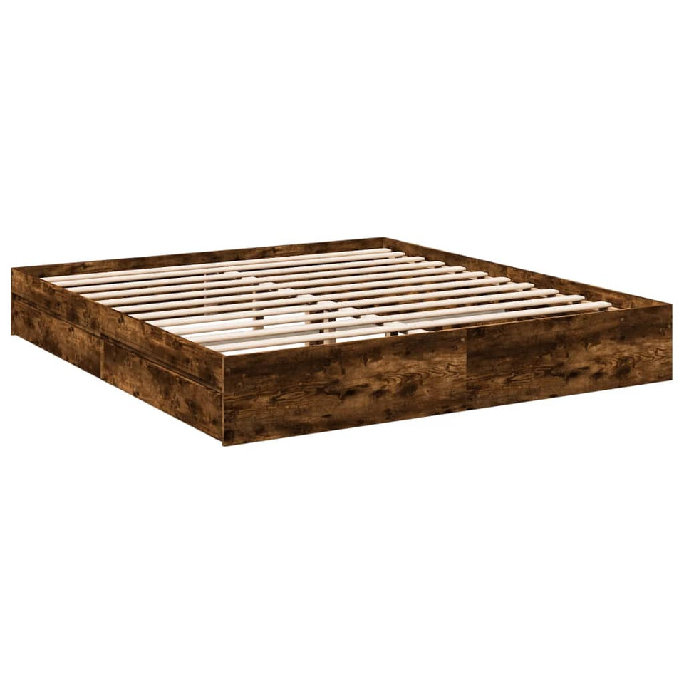 Bed Frame with Drawers without Mattress Smoked Oak 180x200 cm Super King