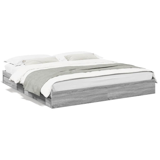 Bed Frame with Drawers without Mattress Grey Sonoma 180x200 cm Super King