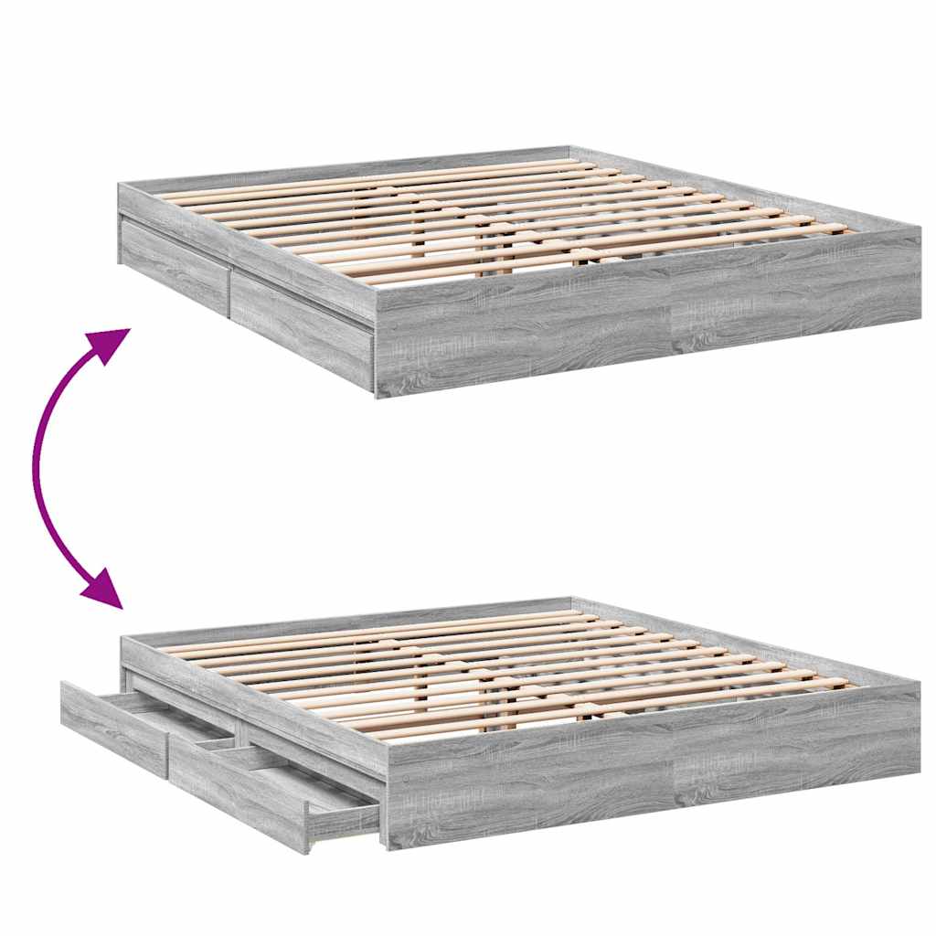Bed Frame with Drawers without Mattress Grey Sonoma 180x200 cm Super King
