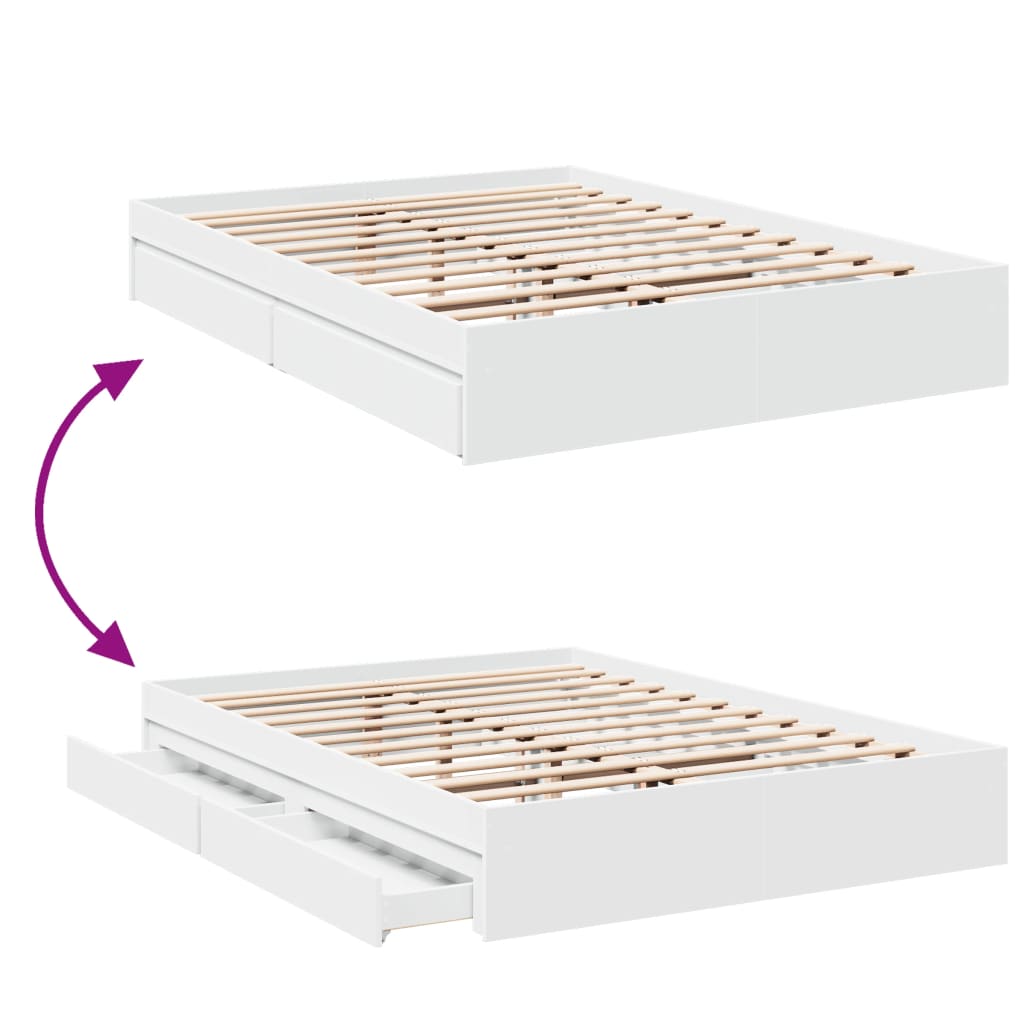 Bed Frame with Drawers without Mattress White 160x200 cm