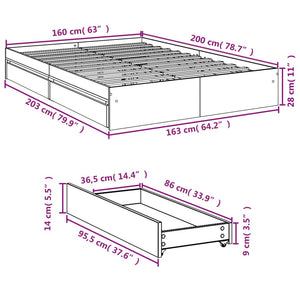 Bed Frame with Drawers without Mattress Black 160x200 cm