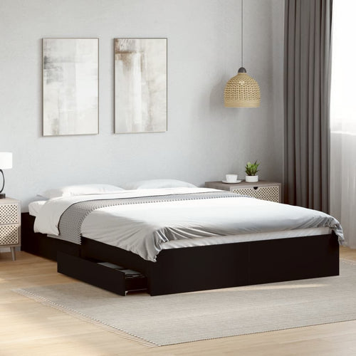 Bed Frame with Drawers without Mattress Black 160x200 cm