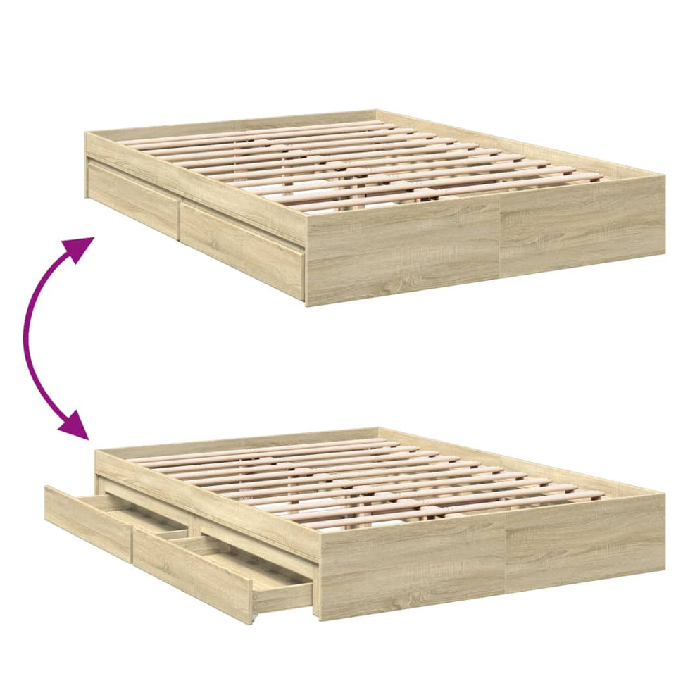 Bed Frame with Drawers without Mattress Sonoma Oak 160x200 cm