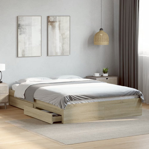 Bed Frame with Drawers without Mattress Sonoma Oak 160x200 cm