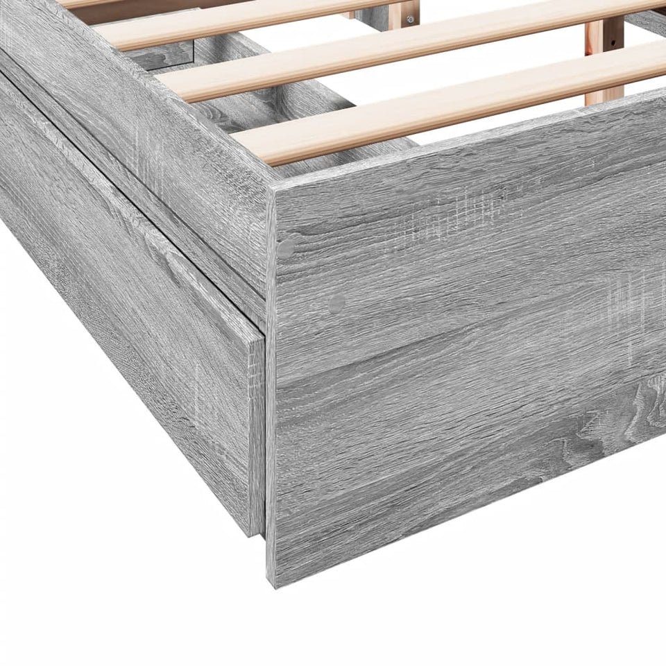 Bed Frame with Drawers without Mattress Grey Sonoma 160x200 cm