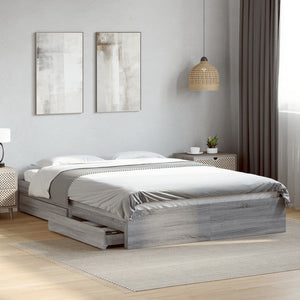 Bed Frame with Drawers without Mattress Grey Sonoma 160x200 cm