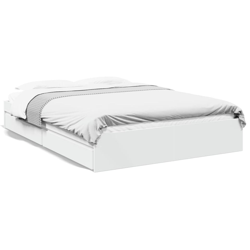 Bed Frame with Drawers without Mattress White 150x200 cm King Size