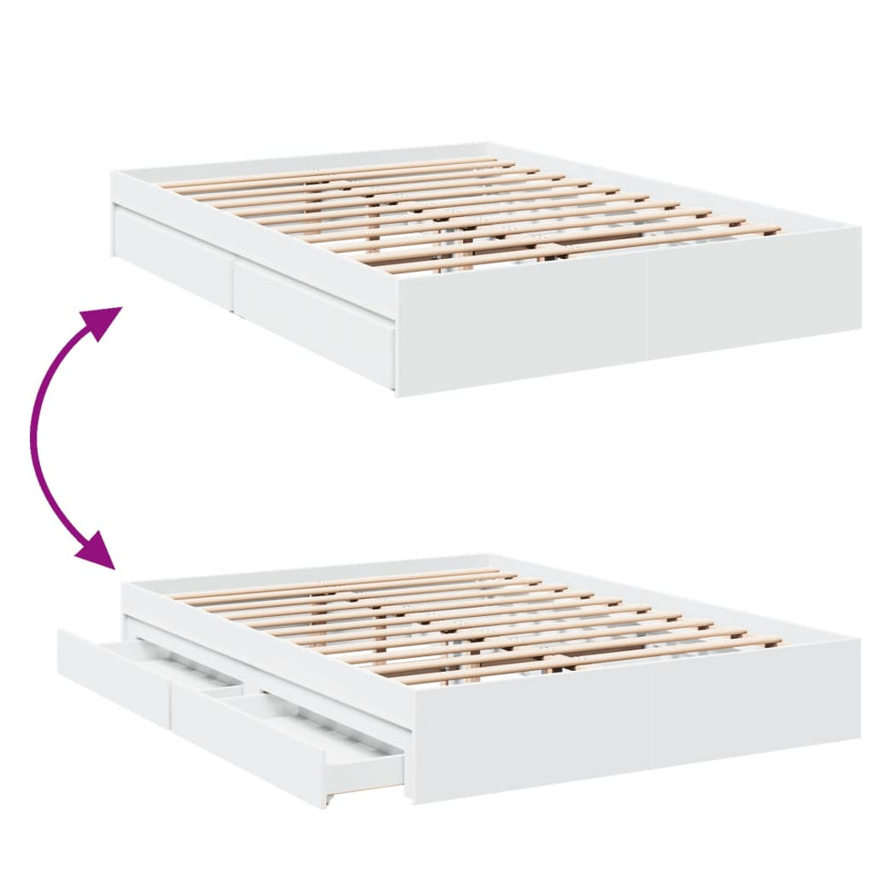 Bed Frame with Drawers without Mattress White 150x200 cm King Size