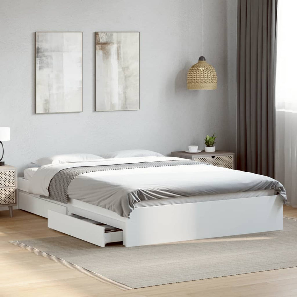 Bed Frame with Drawers without Mattress White 150x200 cm King Size