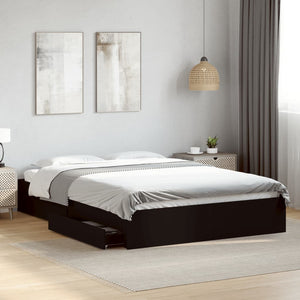 Bed Frame with Drawers without Mattress Black 150x200 cm King Size