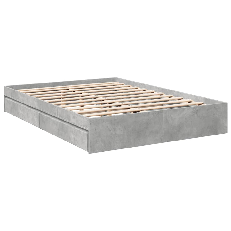 Bed Frame with Drawers without Mattress Concrete Grey 150x200 cm King Size