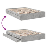 Bed Frame with Drawers without Mattress Concrete Grey 150x200 cm King Size