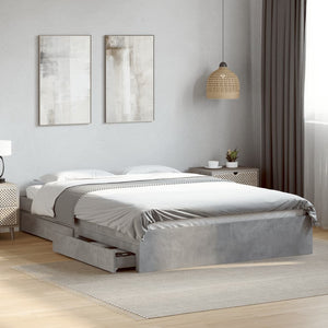 Bed Frame with Drawers without Mattress Concrete Grey 150x200 cm King Size